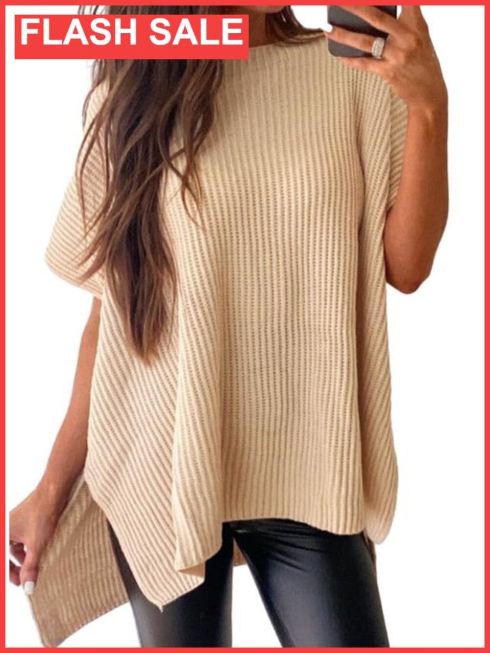 Womens Puff Short Sleeve Crewneck Sweater Tunic Knit Pullover Top